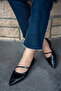 Astana Black Pointed Toe Buckle Detailed Shiny Leather Women's Ballerinas - 3
