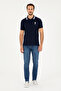 Men's Slim Fit Polo Neck Navy Blue Basic T-Shirt 50279569-Vr033 - 4