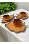 Tea and Coffee Cup Set with Decorative Leaf Figures, Green and Coffee Colors for 3 People - 5