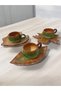 Tea and Coffee Cup Set with Decorative Leaf Figures, Green and Coffee Colors for 3 People - 2