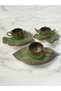 Tea and Coffee Cup Set with Decorative Leaf Figures, Green and Coffee Colors for 3 People - 3