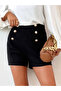 Women's Black Scuba Crepe Button Detail Shorts - 6