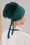 Women's Hijab 5-Piece Ruffled Stitched Bonnet Emerald Green - 4