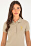 Women's Light Khaki Basic Polo Neck T-Shirt 50280071-Vr183 - 2