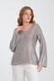 Women's Foil-Plated Shimmering V-Neck Shiny Long Mercerized Spring Blouse - 4