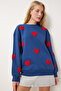 Heart Textured Knitted Sweatshirt Dark Blue Lmp0004 - 3