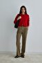 Khaki Daily Straight Fabric Trousers - 2