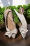 Duna Beige Satin Bow-Tie Satin (2 cm Heel) Ankle Strap Pointed Toe Daily Ballet Flats - 3