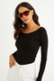 Women's Black, White, Brown and Camel Long Sleeve Princess Collar Basic Bodysuit Set of 4 - 3