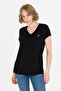 Women's Black V-Neck Basic T-Shirt 50269545-Vr046 - 3