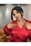 Red Basic Long Sleeve Women's Satin Shirt - 4