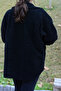 Women's Black Buttoned Front Plush Coat - 4