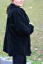 Women's Black Buttoned Front Plush Coat - 2