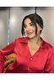 Red Basic Long Sleeve Women's Satin Shirt - 2