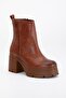 Women's Heeled Boots Platform Tan Plain Front Zippered - 4