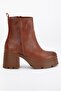 Women's Heeled Boots Platform Tan Plain Front Zippered - 3