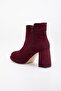 Women's Platform Heeled Boots Burgundy Suede Flat-Front Zippered - 5