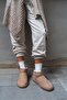 Mini Dark Beige Suede Ankle Boots with Furry Inside Flat Sole Women's Shoes - 4