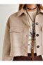 Covered Pocket Detailed Buttoned Comfortable Fit Faux Suede Jacket - 5