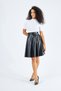 Women's Black Flared Knee-Length Faux Leather Skirt - 3
