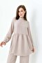 Beige Drawstring Detailed High Collar Tunic