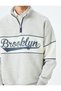 Oversize Sweatshirt College Printed Half Zipper Color Blocked Raised Cotton Blend - 5