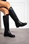 Women's Black Leather Stretch Boots - 4