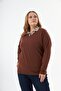 Plus Size Cashmere Blended V-Neck Knitwear Sweater Brown - 4