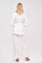 Belted Blazer Jacket Pants White Women's Set - 3