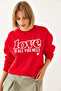 Women's Red Loose Fit Round Neck Sweatshirt Mbhs022 60601022 - 5