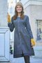 Ribbed Neck Lace Long Sleeve Gray Dress - 4