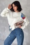Women's White Raised Design Denim Detailed Sweatshirt - 3