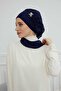 Chiffon Ready-To-Wear Turban with Side Ruffles and Silver Accessories, Ht-106, Ht-106, Navy Blue - 4