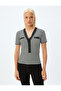 V-Neck T-Shirt Buttoned Short Sleeve Color Contrast Slim Fit - 3