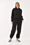Women's Black Kangaroo Pocket Hooded Top and Bottom Set Mbhs014 60601014 - 6