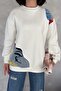 Women's White Raised Design Denim Detailed Sweatshirt - 4