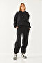 Women's Black Kangaroo Pocket Hooded Top and Bottom Set Mbhs014 60601014 - 5