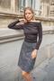 Lightweight Lycra Woolen Winter Jacquard Fabric High Waist Lightweight Above Knee Bell Skirt - Black Diagonal - 4