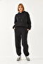 Women's Black Kangaroo Pocket Hooded Top and Bottom Set Mbhs014 60601014 - 4