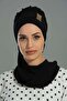 Low-Cut, Coverable Chiffon Ready-To-Wear Turban with Gold Accessories, Black, Ht-11 - 4