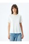 Short Sleeve T-Shirt Pearl Embroidery Detail Crew Neck Cotton - 3