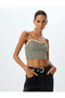 Heart Neck Lace Detailed Straps Plaid Crop Bustier