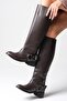 Brielle Brown Women's Biker Boots Without Zipper, Thin Faux Fur Lining - 2