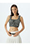 Ruffled Gingham Crop Bustier with Thick Straps and Bow Detail - 3