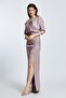 Half Sleeves Buckle Slit Long Evening Dress - 2024