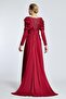 Chest Embroidered Draped Long Sleeve Evening Dress - 2107 - 4
