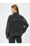 Oversize Stoned Denim Jacket with Pocket Detail and Buttons - 4