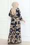 Navy Blue Mina Patterned Hijab Dress - 4