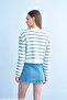 Women's Off-White Crew Neck Gold Button Brushed Striped Cardigan Jacket - 4