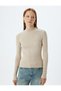 Long Sleeve Textured Slim Fit Stand Collar Knitwear Sweater - 3